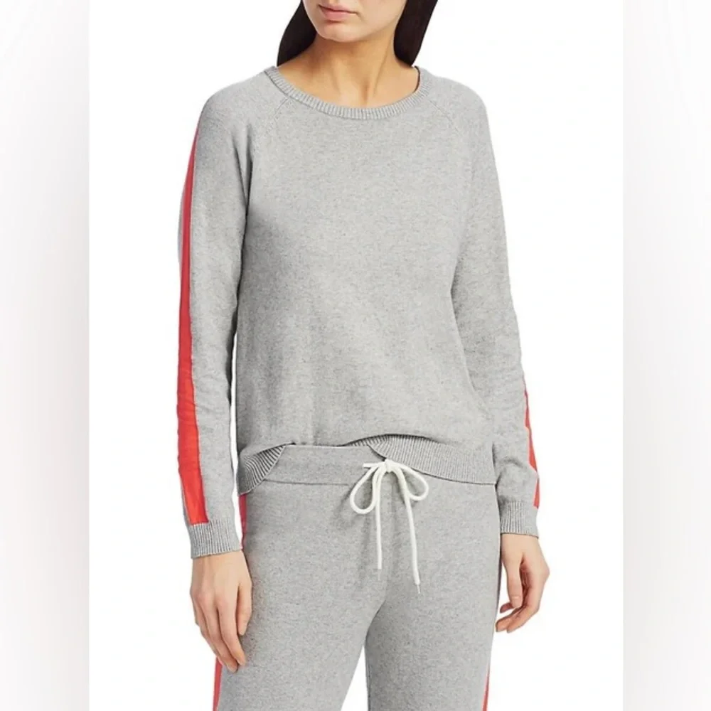 Monrow Cotton and Cashmere Gray Sweater with Orange Stripes Women’s Size XS